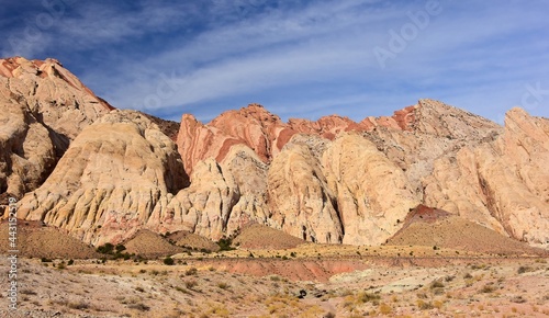 the colorful flatiron rock formations in the san rafael reef near uneva canyon on a sunny day, near green river, utah