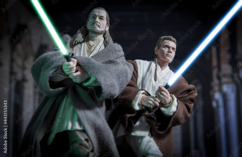 NEW YORK, USA JUNE 12 2021 Star Wars Jedi Obi Wan Kenobi and Qui Gon