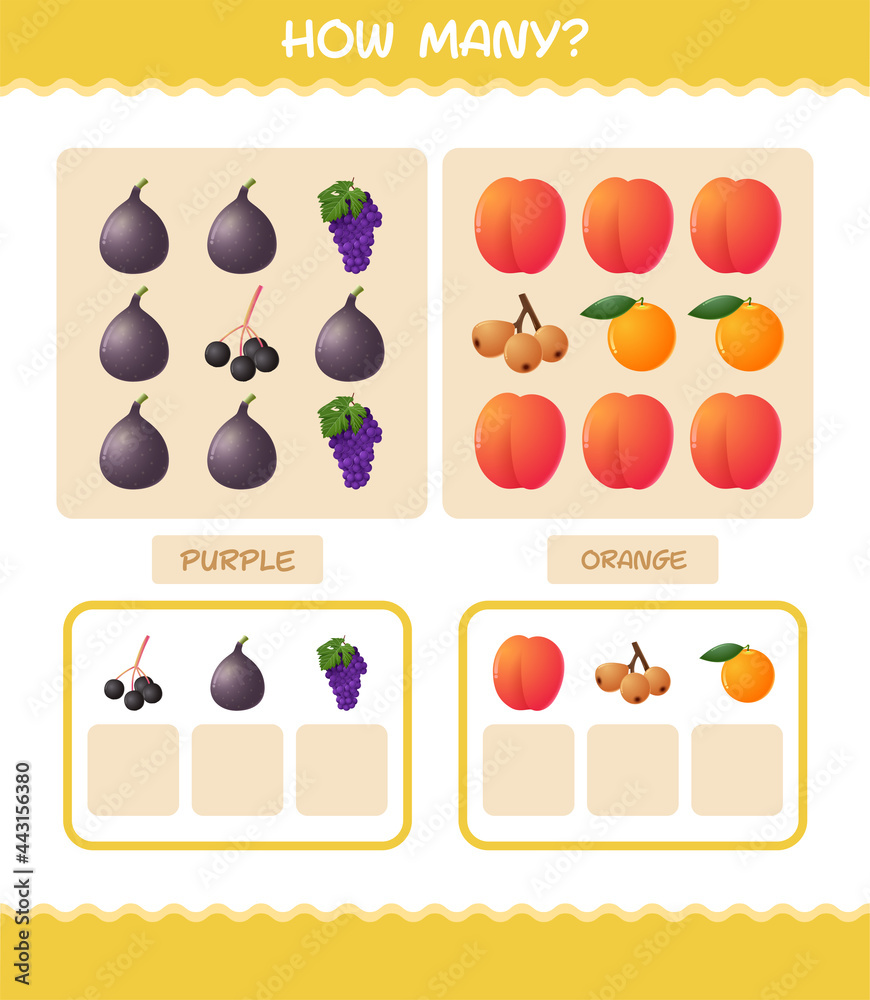 How many cartoon fruits. Counting game. Educational game for pre shool years kids and toddlers