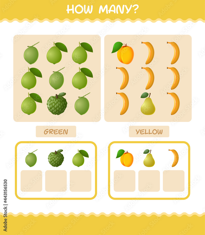 How many cartoon fruits. Counting game. Educational game for pre shool years kids and toddlers How many cartoon fruits. Counting game. Educational game for pre shool years kids and toddlers