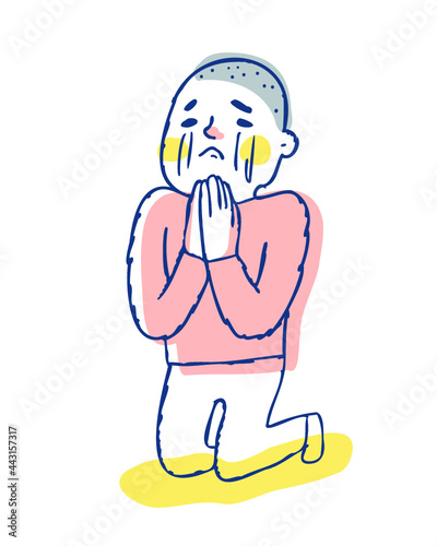 泣きながら懇願している男性