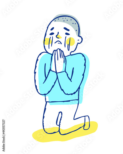 泣きながら懇願している男性