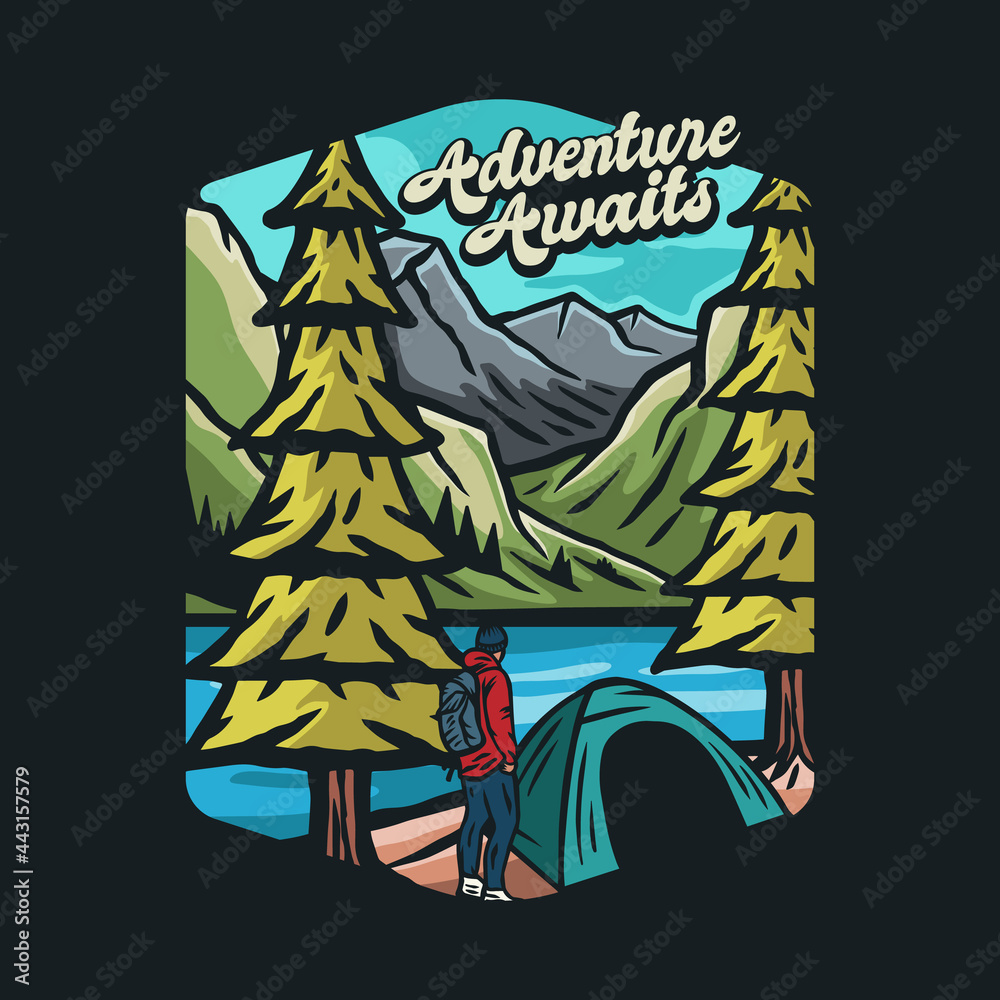 Colorful Adventure outdoor camping badge design