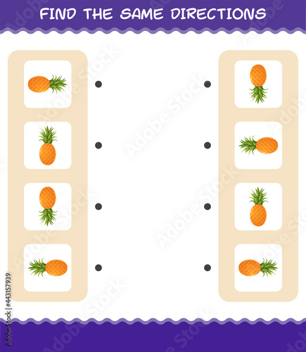 Match the same directions of pineapple. Matching game. Educational game for pre shool years kids and toddlers