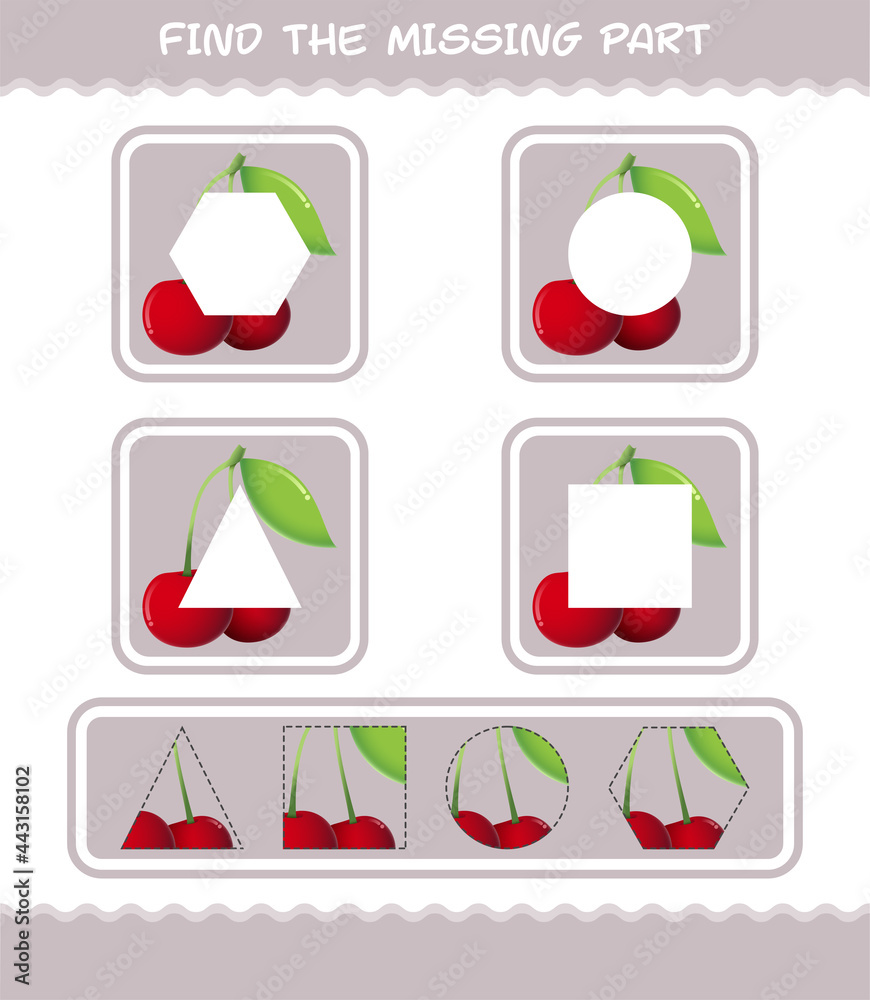 Find the missing parts of cartoon cherry. Searching game. Educational game for pre shool years kids and toddlers