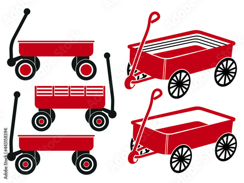 Wagon transportation, Red Wagon Illustration, Wagon Collection Vector illustration isolated