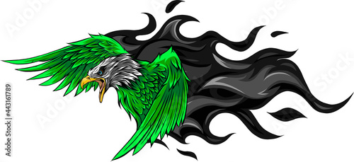 vector illustration of eagle with flames design