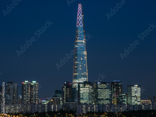 The riverside skyline with lotte world tower in seoul photo