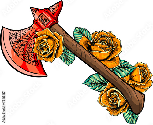 vector illustration of axe with roses design