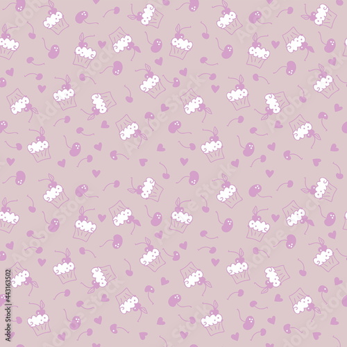 Doodle seamless pattern of sweet muffins and cherries. Perfect for scrapbooking, textile and prints. Hand drawn illustration for decor and design.