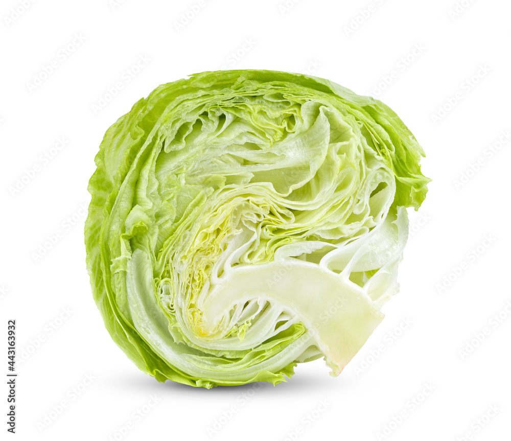 Slice Green Iceberg lettuce on White Slice Green Iceberg lettuce on White