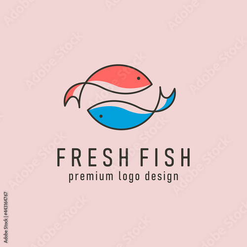 fresh fish logo icon vector line art symbol illustration design