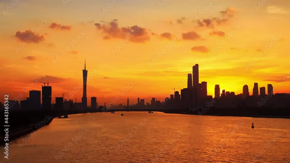 Time-lapse, Guangzhou in China at sunset, Pearl River and city Time-lapse, Guangzhou in China at sunset, Pearl River and city