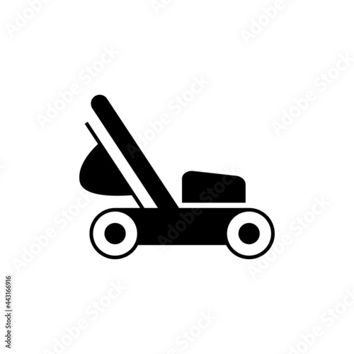 Lawn mower icon in solid black flat shape glyph icon, isolated on white background 