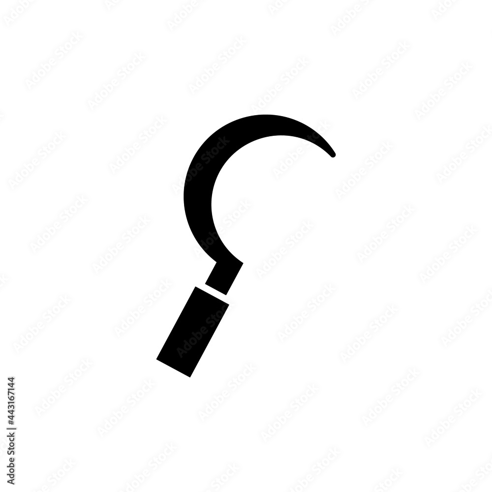 Sickle farm icon in solid black flat shape glyph icon, isolated on white background 