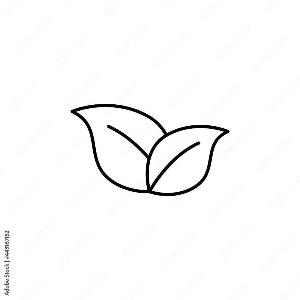 leaves icon  in flat black line style, isolated on white background 
