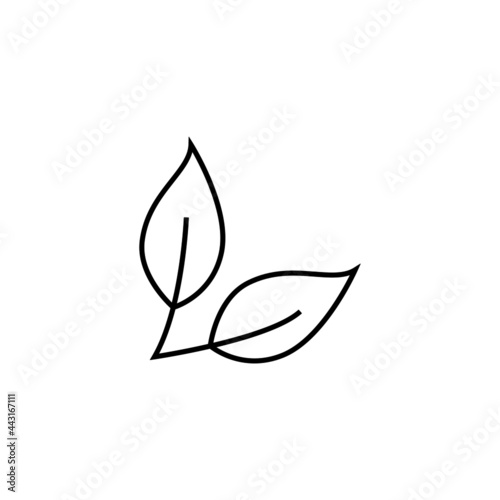leaves icon in flat black line style, isolated on white background 