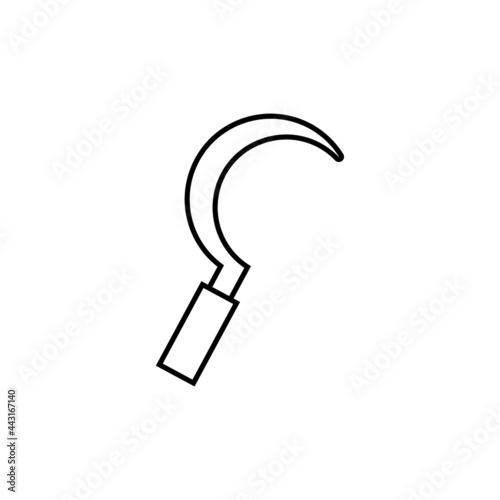 Sickle farm icon in flat black line style, isolated on white background 