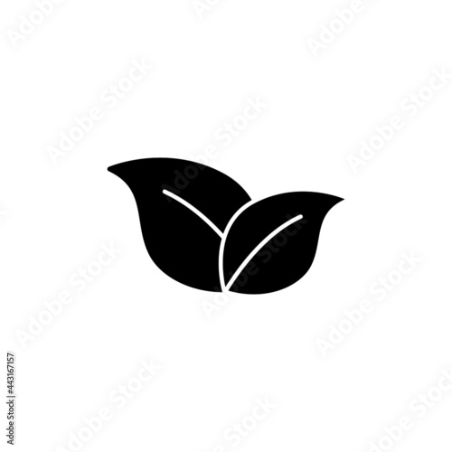 leaves icon in solid black flat shape glyph icon, isolated on white background 