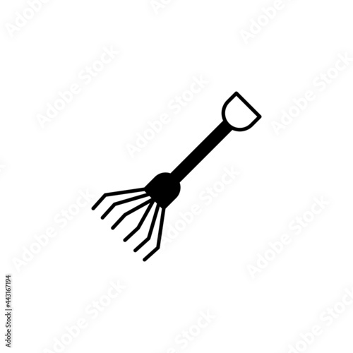 Rake farm icon  in solid black flat shape glyph icon, isolated on white background 
