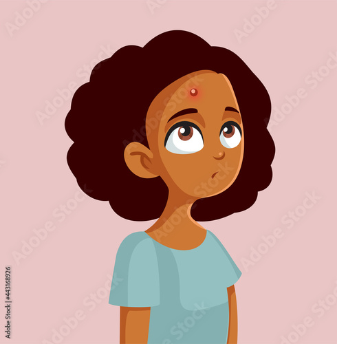 African Teen Girl Having a Pimple Vector Illustration