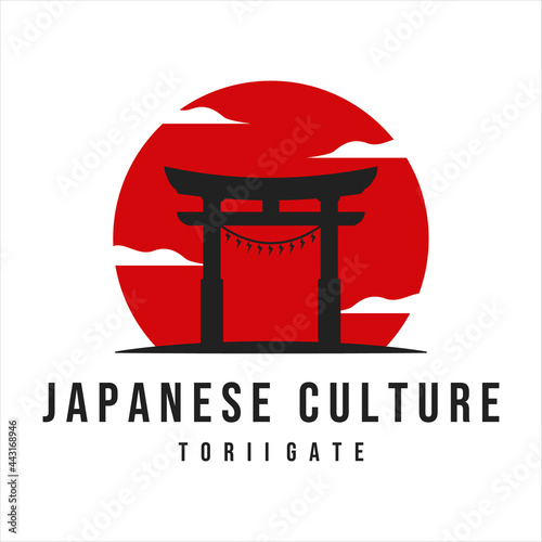 torii gate vintage minimalist vector logo illustration template design. japanese culture icon emblem label concept logo design
