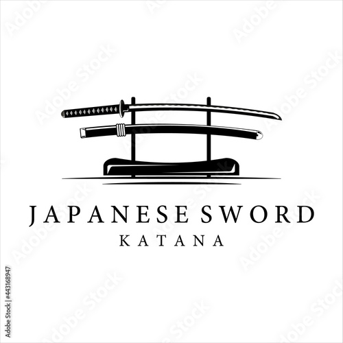 katana sword logo vintage vector illustration template design. simple modern japanese sword of katana logo concept icon emblem illustration vector design