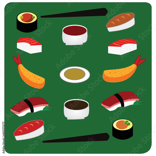 Simple illustration design of traditional japanese food set with local theme