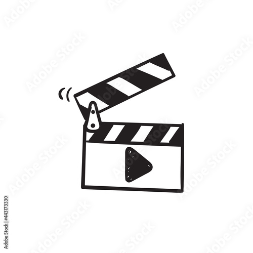 hand drawn doodle clapboard with play button illustration vector
