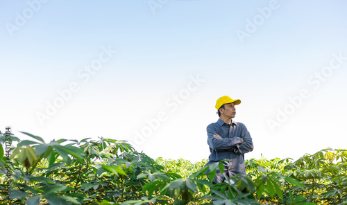 Portrait of an Asian male farmer in the daytime at his proud farm.