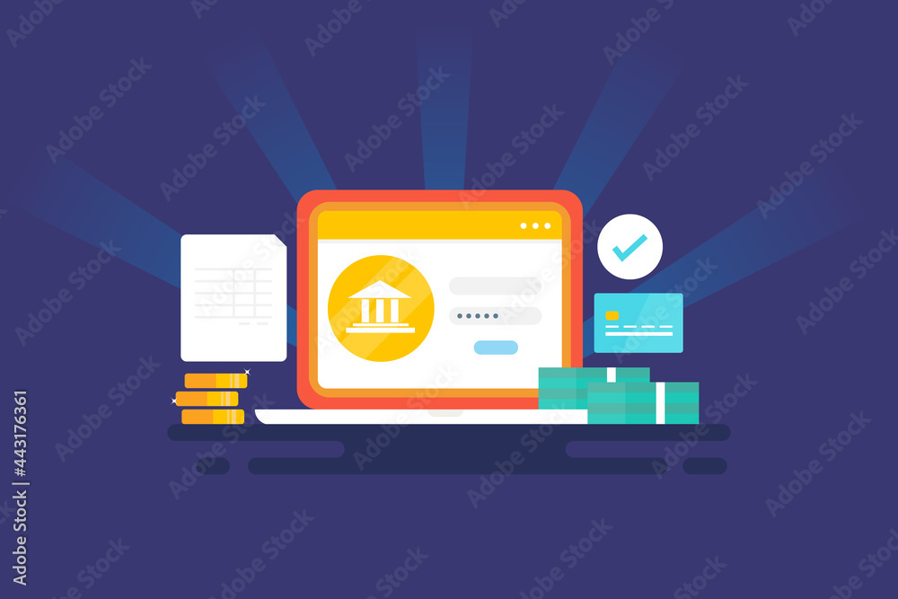 Internet banking online payment transaction secure net banking financial application technology, fin tech, digital money processing, secure money transfer, bill payment conceptual illustration. Internet banking online payment transaction secure net banking financial application technology, fin tech, digital money processing, secure money transfer, bill payment conceptual illustration.