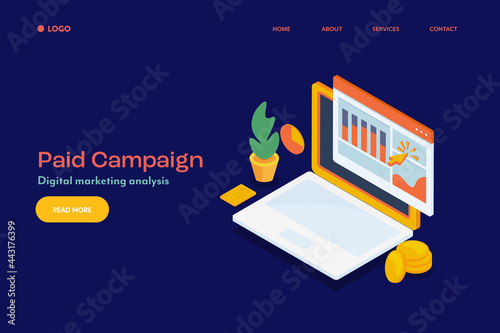 PPC campaign, pay per click, search engine marketing online paid media advertising, digital business data showing insights on web dashboard, online advertising metrics, business intelligence concept.