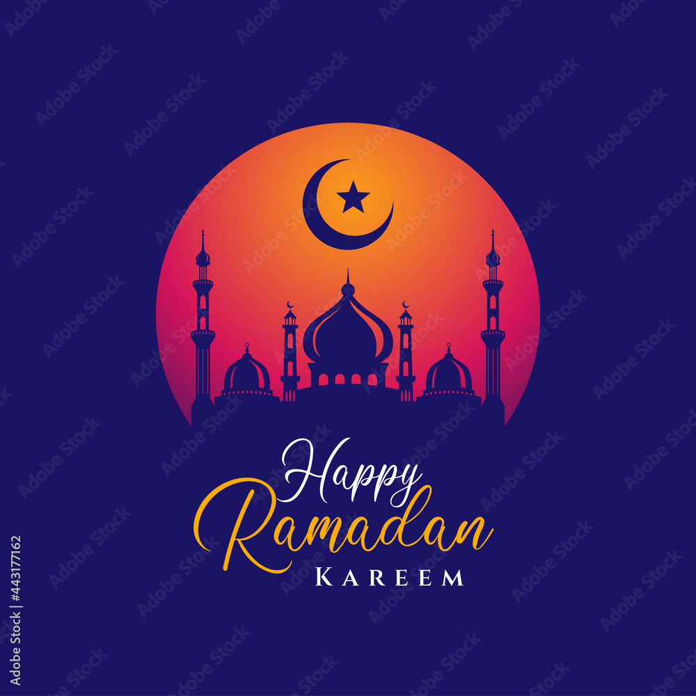 Happy Ramadan mubarak greetings card background design. Islamic background design.