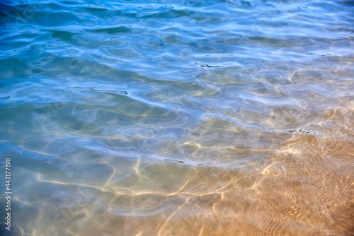 Transparent calm sea surface on a sunny day.