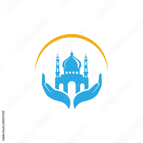 Muslim prayer sign icon vector design. Mosque vector design isolated on hand illustration.