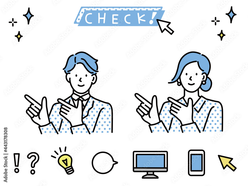 ポイント 注目 発表を表す男女のイラスト ビジネス クリック チェック アイデア 閃き 新商品 発見 Illustrations Of Men Representing Points Attention And Presentations Business Clicks Checks Ideas Discoveries Stock Vector Adobe Stock