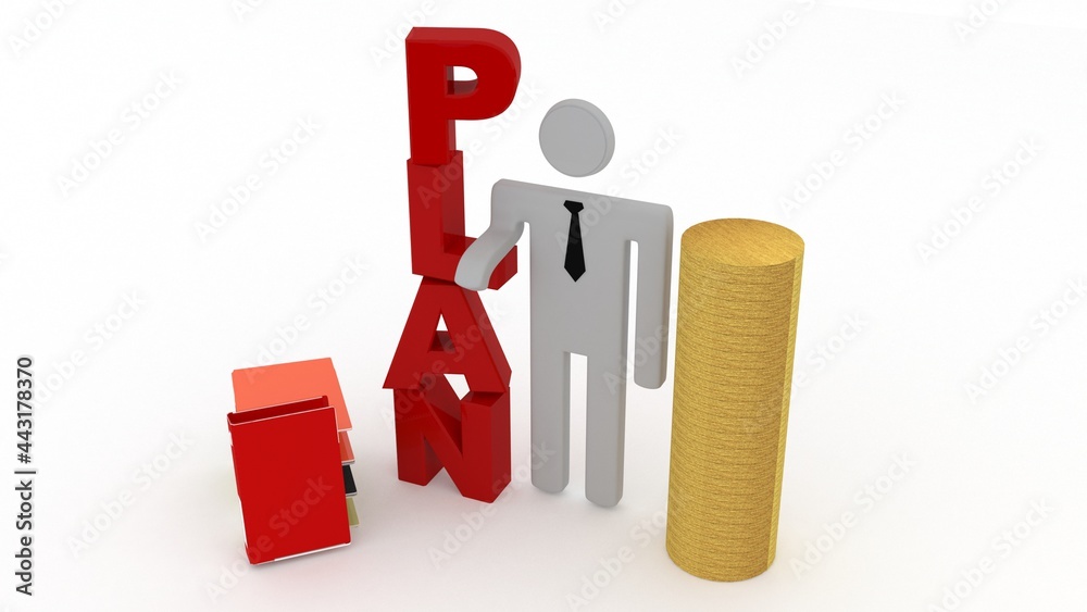 3d illustration man with plan and goldcoin 3d illustration man with plan and goldcoin