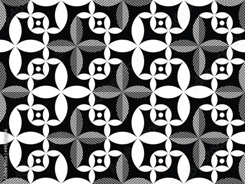 Abstract geometric seamless pattern. Black and white flower vector background.