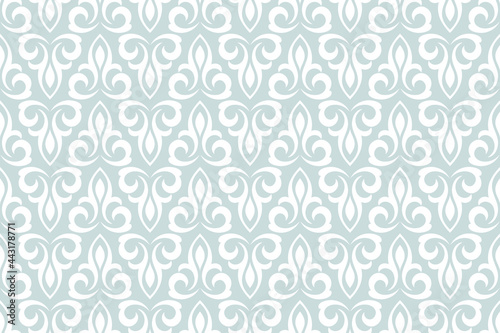 Flower ornament geometric pattern. Gray and white Seamless vector background.