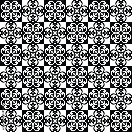 Abstract seamless pattern. White and black floral flower ornament. Vector background.