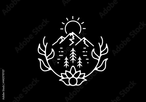 White and black line art of mountain logo
