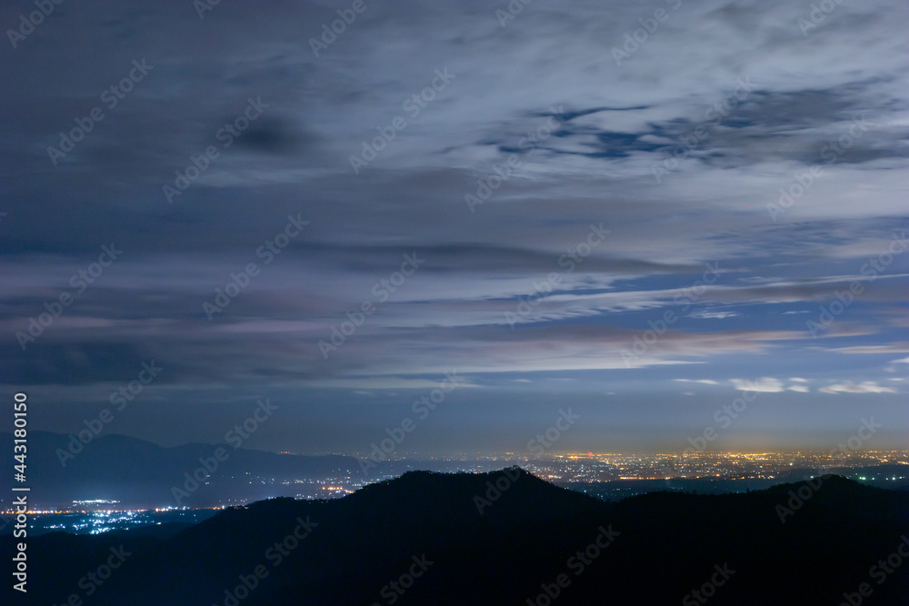  Chiang Mai city lights, sky, clouds, rain Distant view from the top of Night landscape, Chiang Mai city lights, sky, clouds, rain Distant view from the top of a mountain in Thailand Background image 