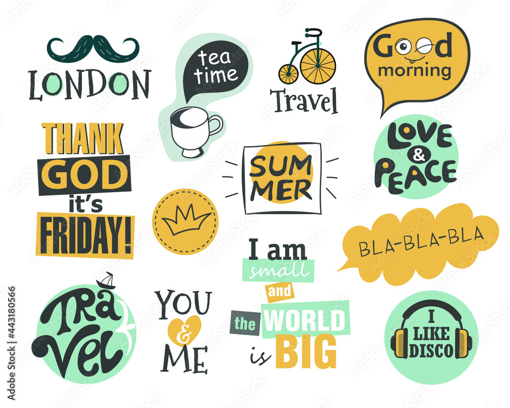  set of vector stickers with different phrases