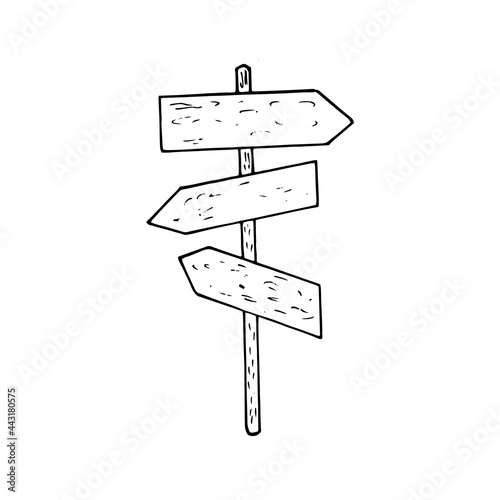 road sign direction icon. hand drawn doodle. vector, scandinavian, nordic, minimalism, monochrome. travel, hike, pillar.
