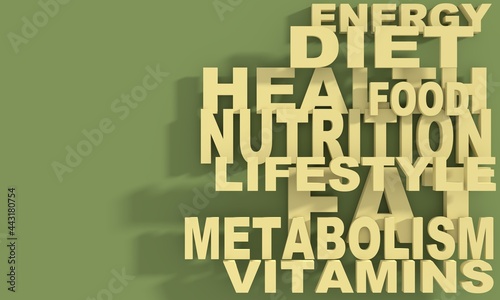 Metabolism theme tags cloud. Dietary and nutrition concept