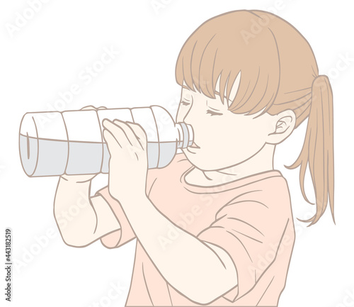 水分補給する子ども（パステルカラー）