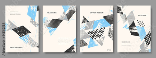 Set of Geometric Backgrounds. Collage Style Cover Design Templates. Vector Illustration.