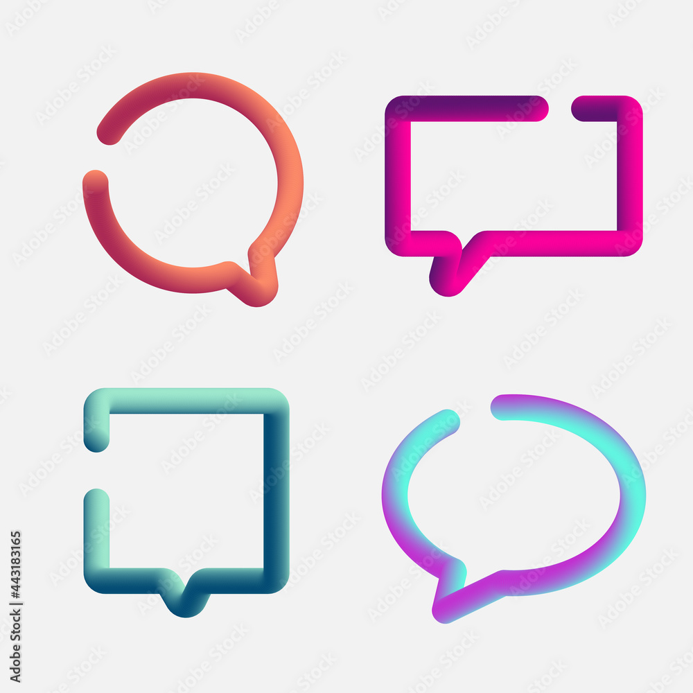 Set of 3d speech bubbles contour fluid or liquid vibrant gradient color isolated on white background Set of 3d speech bubbles contour fluid or liquid vibrant gradient color isolated on white background