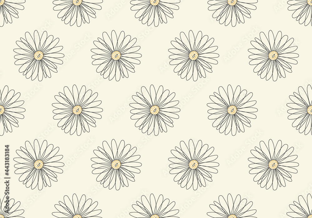 Abstract seamless pattern hand drawn line flower isolated on white background