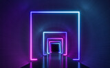 Futuristic Sci Fi Dark Empty Background With Blue And Purple Neon Lights. 3d rendering